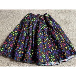 Lisa Frank Material Women's Rainbow Music Notes Black Handmade Small A Line Y2K